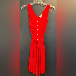 Linen Red Button-Down Dress